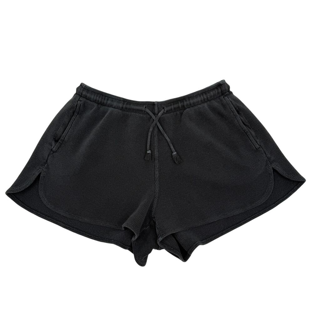 Brandy Melville Waffle Knit Shorts Cotton Lounge Drawstring Gray Faded Black OS